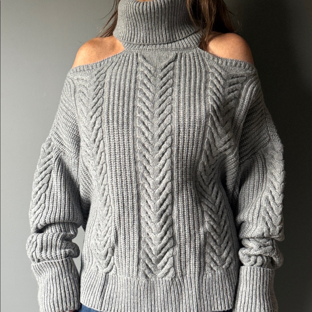 PAIGE Off-the-Shoulder Gray Sweater